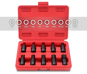 10pc 3/8" Dr 48mmL S2 Steel Hex Allen Socket Bits Set: H3,4,5,6,7,8,9,10,12,14mm - Picture 1 of 3
