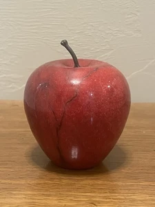 Vintage Red Apple Paperweight Marble Alabaster Stone 3” Home Office Desk Decor - Picture 1 of 8
