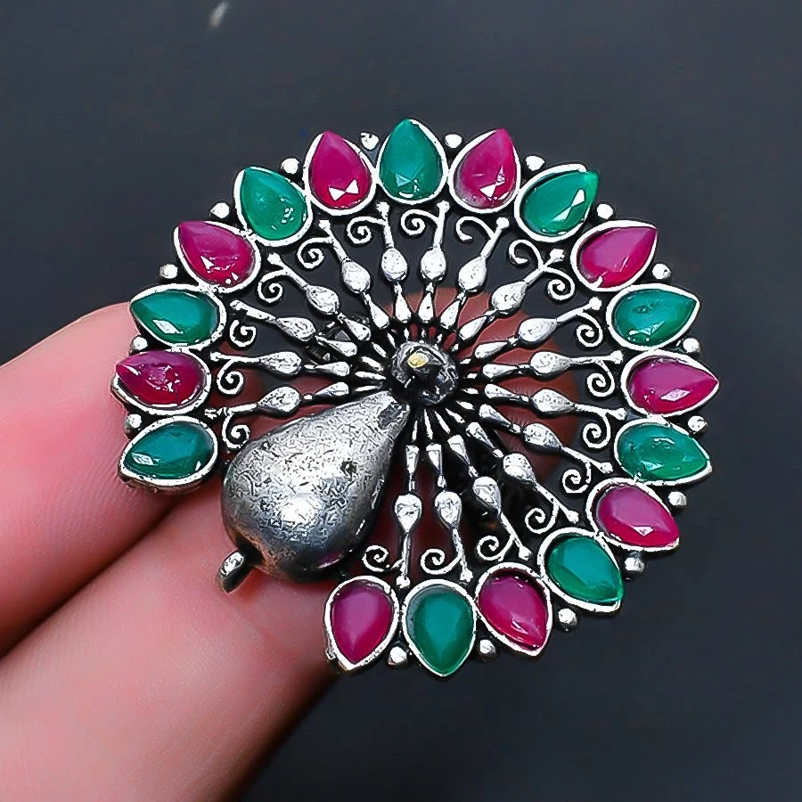 Kashmir Red Ruby, Emerald Gemstone Jewelry Ring US Size 6 - Image 1 of 1