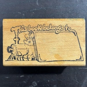 Vintage ANM Kinder Exlibris Hase im Zug Gummistempel Dieses Buch gehört - Bild 1 von 7