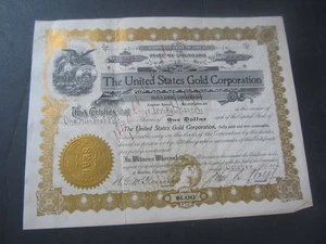 1916 UNITED STATES GOLD CORPORATION - MINING Stock Certificate  BOULDER COLORADO - Picture 1 of 1