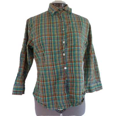 Y2K 00s The Territory Ahead Blue Green Multi Plaid Button Down 3/4 Sleeve M C54 - Image 1 of 4