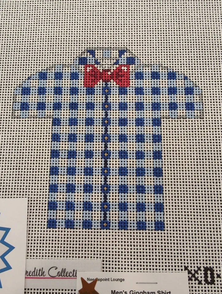 Meredith Collection Men's Shirt Blue/White Gingham (XO-221-B) Needlepoint Canvas - Image 1 of 1