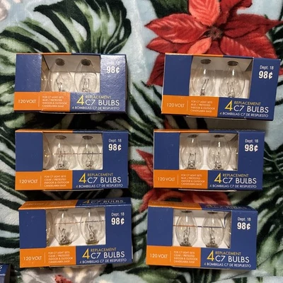 FOUR PACKS Replacement C7 Clear Bulbs - 4 Per Pack - 6 Packs - 24 Total Bulbs - Image 1 of 4