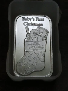 1oz Of 999 Silver In This 2008 Babys Frist Christmas Silver Bar By Silvertowne  - Picture 1 of 4