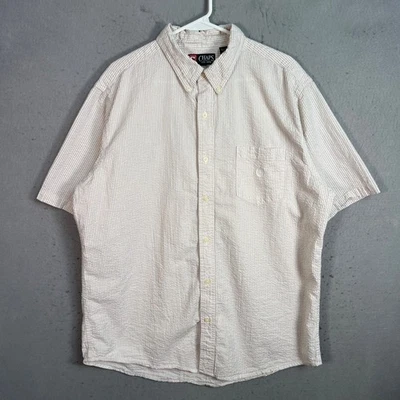 Chaps Ralph Lauren Mens Short Sleeve Button-Up Shirt XL 100% Cotton Beige White - Image 1 of 4
