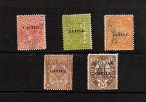 VICTORIA Stamp Duty Stamps with CATTLE Overprint, values to 15/-    (5 items) - Picture 1 of 2