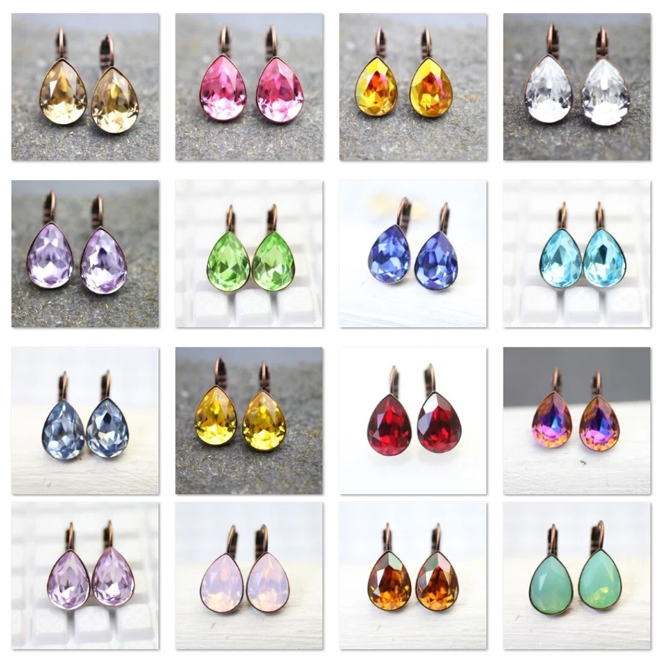 Ohrringe mit Swarovski Pearshape Swarovski Kristallen Tropfen Ohrringe 14 mm - Bild 1 von 4