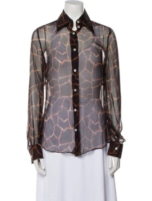 Camisa Blusa Dolce & Gabbana Manga Larga Transparente Estampado Leopardo S Marrón Usada Foto 1 de 4