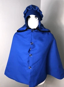 Amish Mennonite Hand Made Girls Blue Cape Cloak Bonnet Hat Cap One Size Pilgrim - Picture 1 of 11