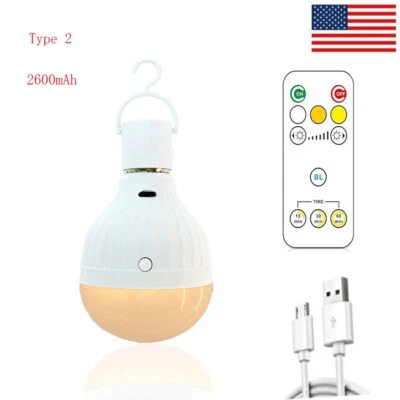 Emergency LED Light Bulb Dimmable Rechargeable Lamp Remote Control USB - Image 1 of 4
