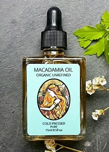 Macadamia Oil Certified 100% Organic 15ml Cold Pressed. Skin, Hair. Glass - Picture 1 of 5