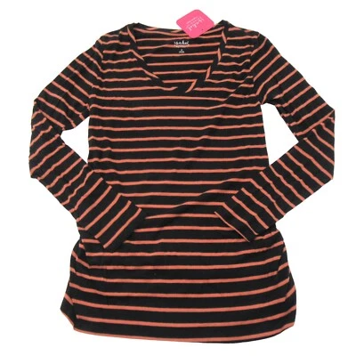 Isabel Maternity Womens Size M V-Neck Long Sleeve Side Shirred Top Striped Black - Image 1 of 4