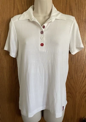 Polo de golf Lija blanco manga corta elástico multicolor botón para mujer Jrs Med Foto 1 de 4