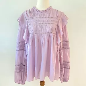 Witchery Blouse Top Size 14 Lilac Long Sleeve Lace Ruffle Detail High Neck Boho - Picture 1 of 20