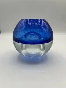 Schwere Glas Vase/Schale mundgeblasen kobaltblau und klar mit Blase Made in Poland - Bild 1 von 8