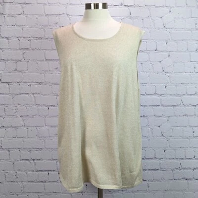 Susan Graver Style Size 3X Gold Metallic Sleeveless Shell Tank Crew Neck Foto 1 de 4