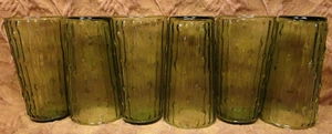 6 vtg 1970's Anchor Hocking TAHITI bamboo glass avocado green tumblers 5 3/4"h - Picture 1 of 5