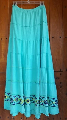 Double D Ranch Turquoise Western Tiered Skirt w/ Beads,Mirrors,Embroidery Size S — 第 1/4 张图片