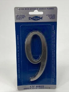 Address Plaque Number 9 (Nine) - 4.75" Design-It - Peel & Stick Brushed Nickel - Picture 1 of 2