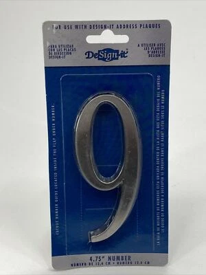Placa de dirección número 9 (nueve) - 4,75" Design-It - Pelar y pegar níquel cepillado Foto 1 de 2
