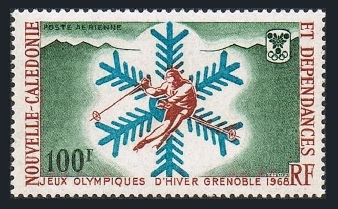 New Caledonia C56, MNH. Michel 447. Olympics Grenoble-1968. Skier. Snowflake. - Image 1 of 1