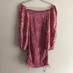 Jessica Simpson Womn M Pink Ditsy Floral Smocked Boho Off the Shoulder Dress Nwt - Picture 1 of 8