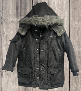 Vintage Pelle Pelle Kids Winter Snow Jacket Parka 4 Black Grey Faux Fur Full Zip - Picture 1 of 11