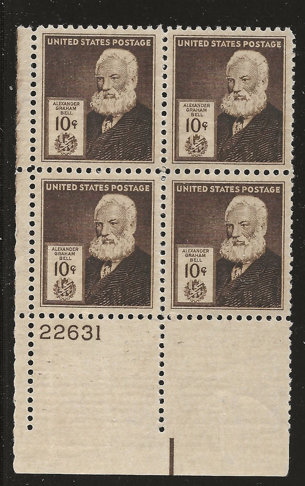 US Scott #893, Plate Block #22631 1940 Graham Bell 10c FVF MNH Lower Left - Image 1 of 1
