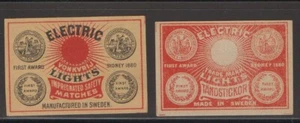 MATCHBOX LABEL SWEDEN- Electric Lights x2 different- ** - Picture 1 of 1