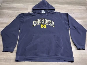 Felpa con cappuccio vintage Y2K University of Michigan Wolverines Spell Out blu sbiadito taglia XL - Foto 1 di 16