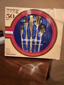 Cubiertos National Silver Jardine 50 piezas servicio inoxidable para juego de 8 dorados nuevo - Imagen 1 de 8