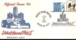 Jun 3,1983 Official FDC Detroit Grand Prix II with 7c and 13c Stamps Blue Racer - Picture 1 of 2