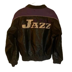 Vintage 90s NBA Utah Jazz Leather Jacket XL Purple Black Carl Banks YKK Full Zip Y2k - Bild 1 von 13