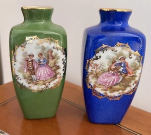 MEISSNER LIMOGES FRANCE SMALL VASES 2x, Green Blue French Vases V 18 - Picture 1 of 8