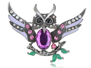 Antique Inspired Topaz Crystal Rhinestone Enamel Owl Bird Pin Brooch Chic Jewel - Picture 1 of 9
