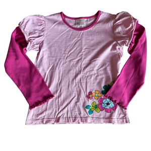 Hanna Andersson Shirt Girl 8 130 Pink Floral Layered Puff Sleeves Flowers Casual - Picture 1 of 7