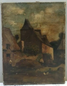 Georges GRIVEAU (1863-?) Blick auf das Dorf Gasse Bauernhof Hühnerhaus Bretagne? - Bild 1 von 8