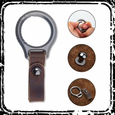 BUXAN EDC Titanium Alloy + Leather Keychain Portable Removable Key Ring Pendant Tool
