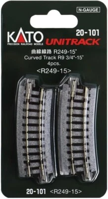 Kato N Scale 20-101 R249-15 4pcs Curved Track UniTrack New! Ready to Ship! - Image 1 of 4