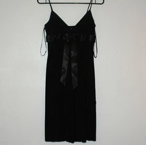NEW Vtg Cache Black Ruffle Ribbon Bow Trim Cocktail Party Dress Size 4 V-Neck - Picture 1 of 7