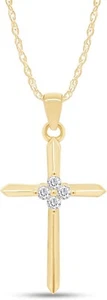 Round Cut Lab Created Moissanite Cross Pendant 18" Necklace 14K Yellow Gold - Picture 1 of 6