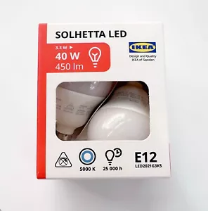 2-PACK - Ikea SOLHETTA LED Bulb E12 450 Lumen 5000 K, Globe Opal 3.3 W - NEW - Picture 1 of 2