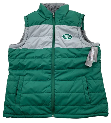 NEW YORK JETS Sweater Fleece Women Adult LARGE NFL Logo REVERSIBLE Vest Jacket Cover