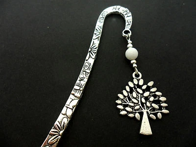 ROSIES JEWELLERY A TIBETAN SILVER TREE OF LIFE CHARM & WHITE JADE BEAD BOOKMARK. NEW.