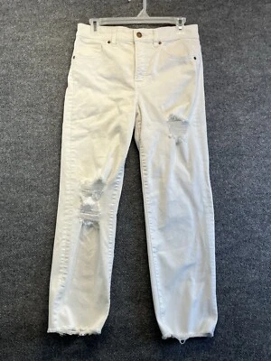 Pantalones de mezclilla Express para mujer 6 blancos tiro alto tobillo recto desgastado dobladillo crudo Foto 1 de 4