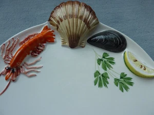 4x Bassano Tre Art Keramik Italien Speiseteller handbemalt Meeresfrüchte 3D - Bild 1 von 3