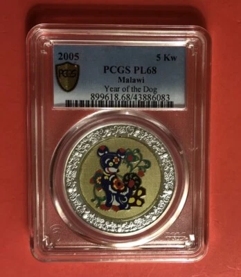2005-MALAWI COLOREADO (AÑO DEL PERRO) 5 KWACHA, CLASIFICADO POR PCGS PL68......OFERTA Foto 1 de 4