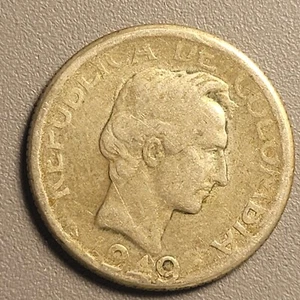 1949 Colombia 10 Centavos Silver Coin - Francisco de Paula Santander - Picture 1 of 3
