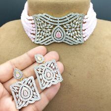 Pakistani Indian Bollywood Gold Plated Kundan Choker Necklace Bridal Jewelry Set